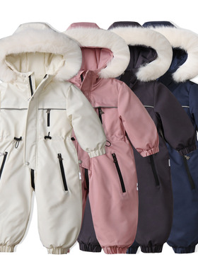 纯色薄款连体衣开裆防水儿童滑雪服外出服2024冬新款