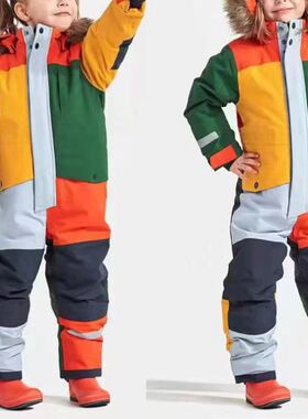 儿童滑雪服户外单双板夜光滑雪服防风防水保暖棉服男女孩连体套装