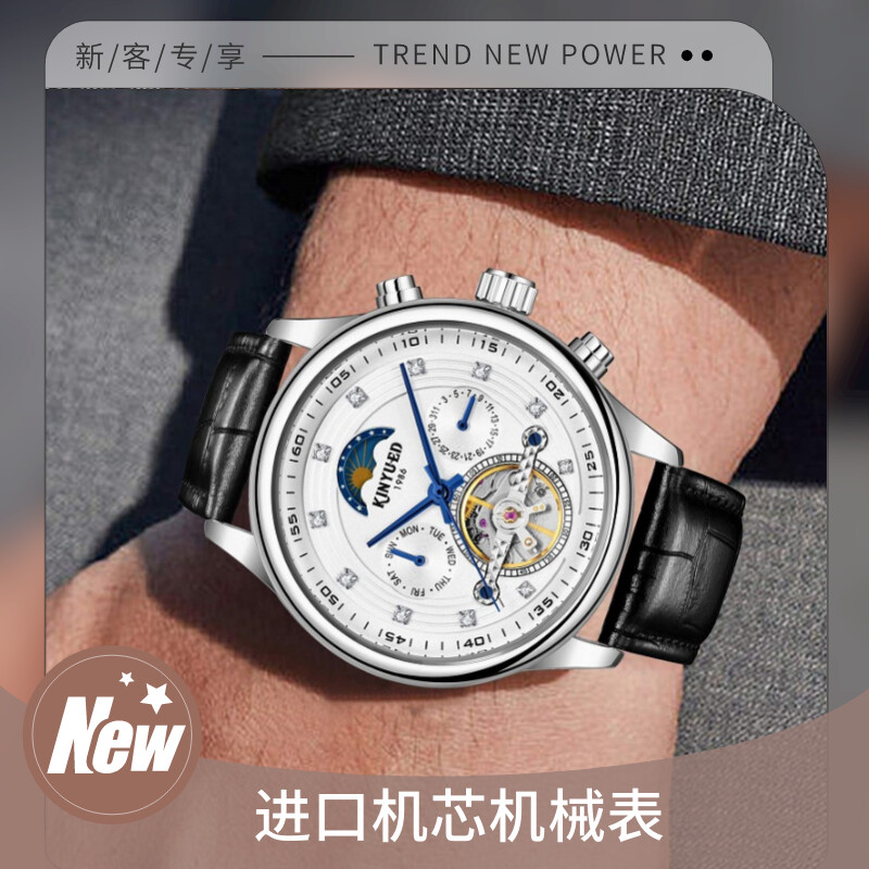 透底进口机芯商务休闲男士手表