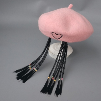 新款女童羊毛画家宝宝贝雷假发帽