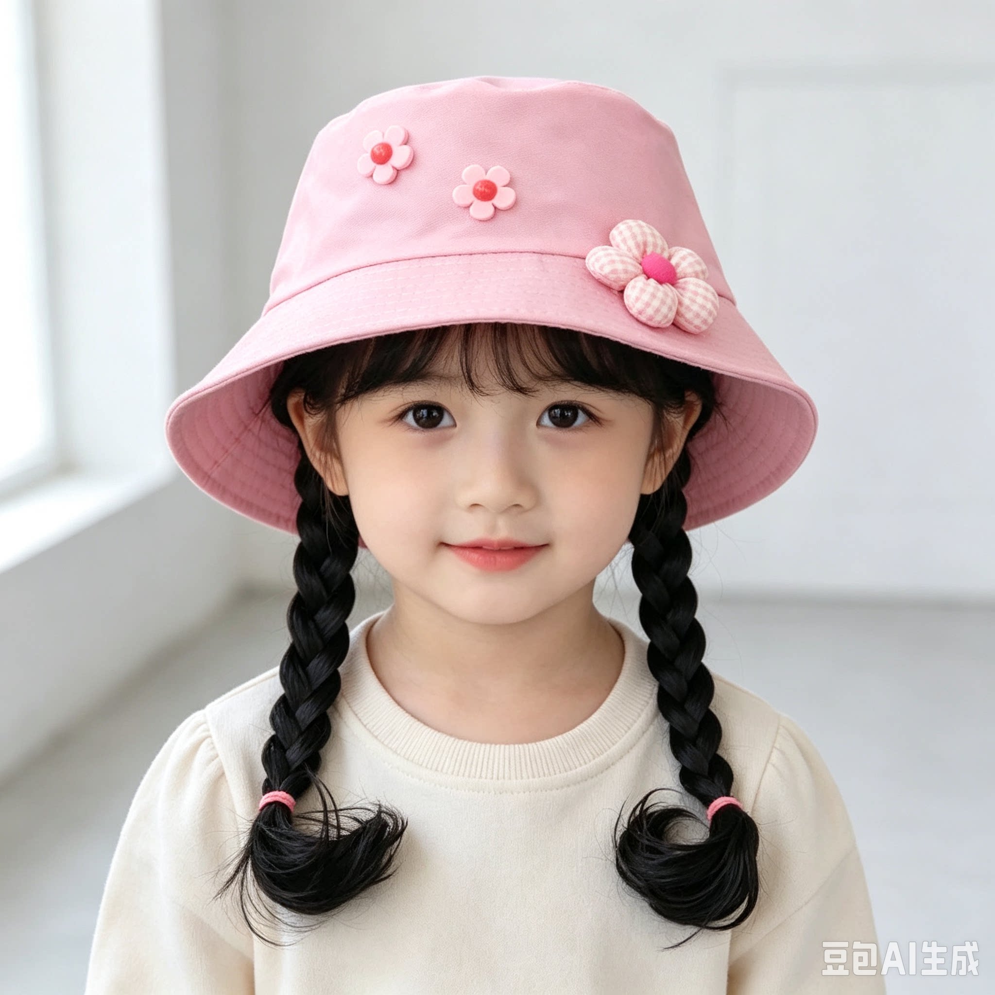 宝宝帽子春秋花朵渔夫儿童公主风小孩可爱女童遮阳防晒假发盆帽潮
