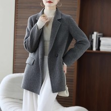 2025秋冬新款100%羊毛大衣女短款韩版双面羊绒西装外套高端小个子