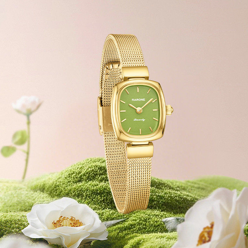 Rarone雷诺抹茶小方糖手表女款轻奢石英小绿表送女友