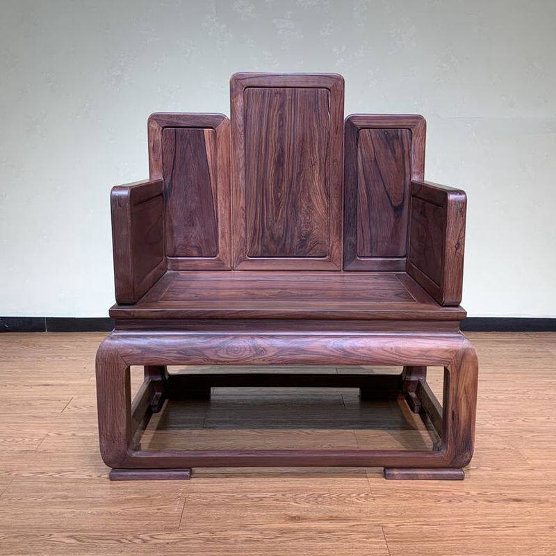 老挝红酸枝花枝沙发八件套 巴里黄檀素面五屏宝座 新中式实木家具