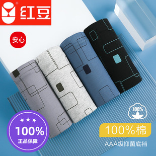 正品红豆100%纯棉抗菌全棉男士内裤四角平角大码男生短裤四季男款