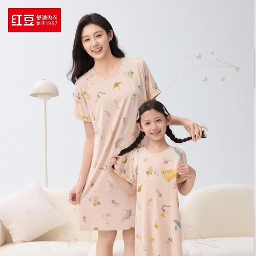 红豆女士莫代尔夏居家服短袖睡裙