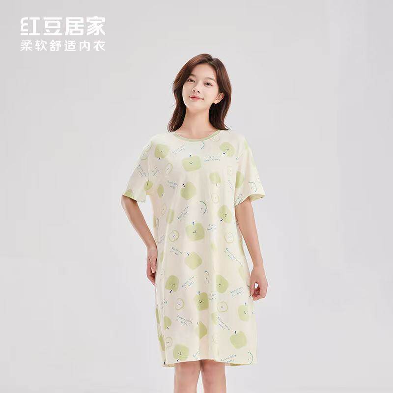 红豆睡衣女莫代尔居家服短袖睡裙