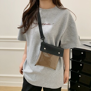 日韩防水手机包女斜挎小方包通勤百搭单肩包黑色透明包2026新款