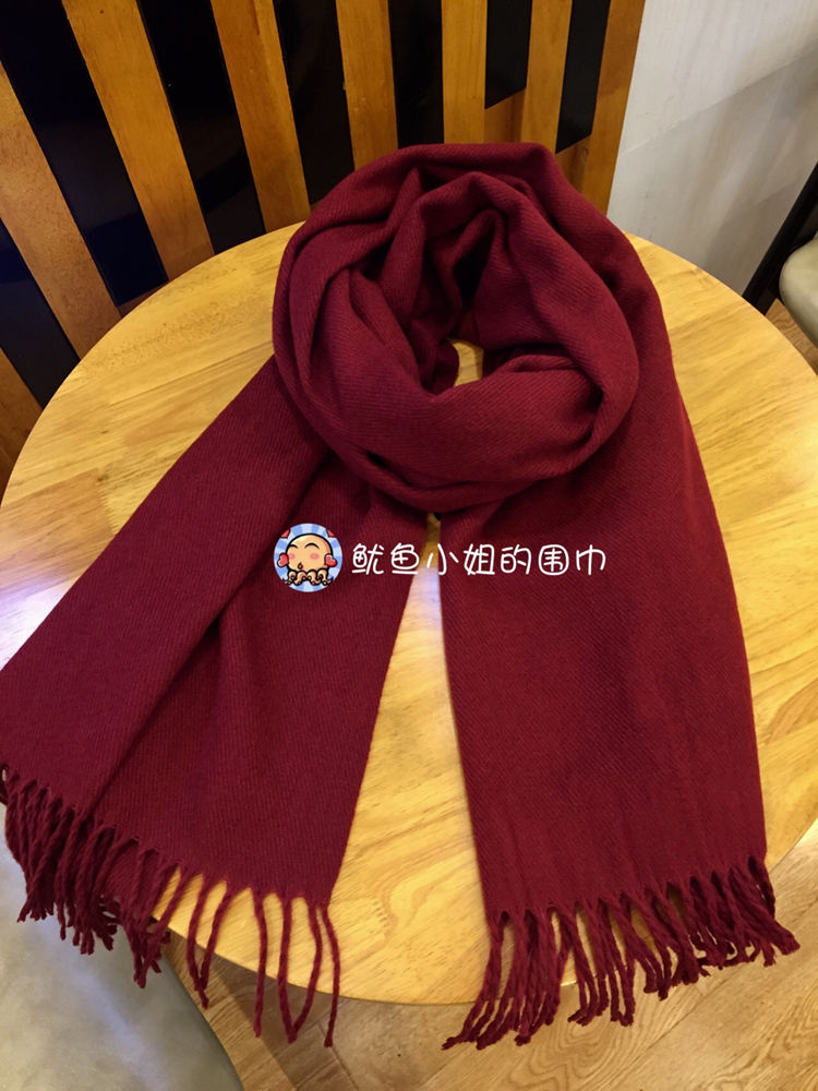 气质酒红色围巾冬季女友礼物显白柔软围脖仿羊绒纯色年会保暖加厚