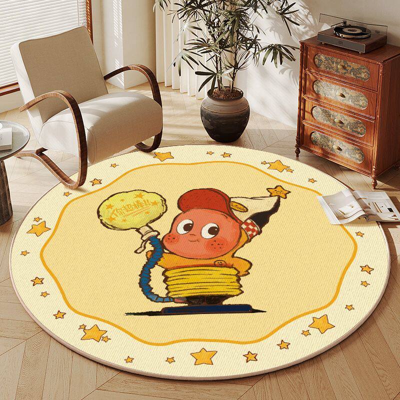 卡通星星人圆形地毯仿羊绒地垫柔软舒适儿童卧室客厅床边爬行