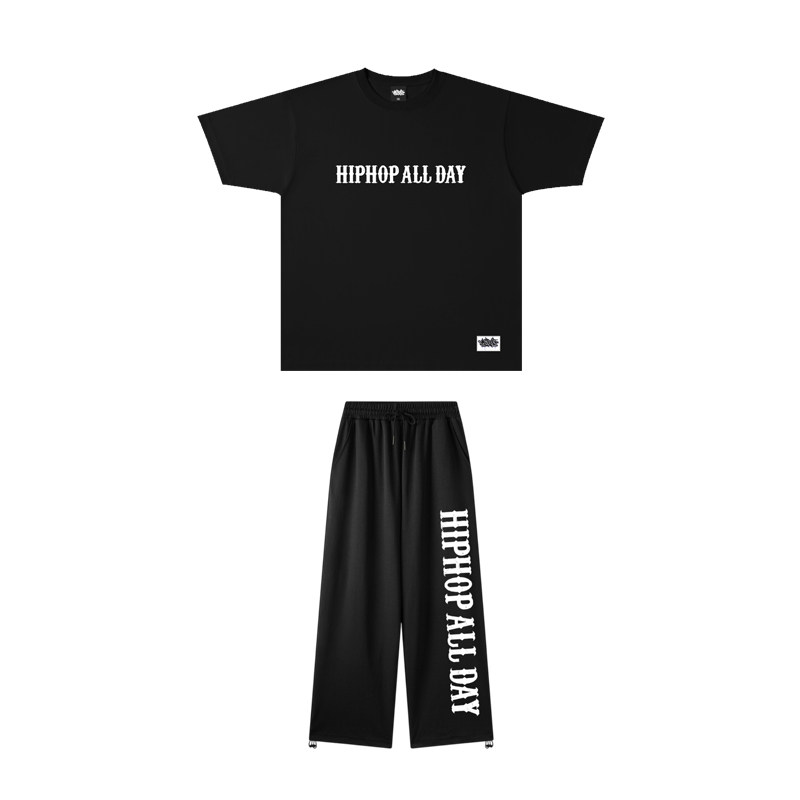 蜜丘琳HIPHOP ALL DAY黑色套装男女街头嘻哈运动服街舞演出服