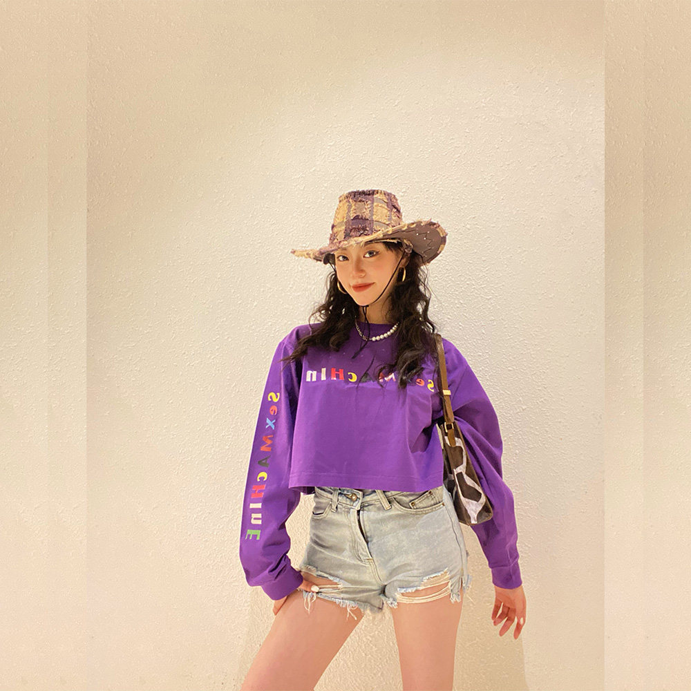 蜜丘琳国潮欧美性感jazz爵士舞街舞短款露脐长袖t袖衫舞者女装