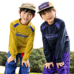 T恤 中大儿童撞色圆领运动长袖 男童秋装 速干户外防晒上衣2025新款