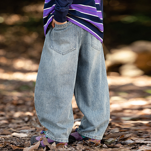 宽松阔腿裤 水洗蓝牛仔裤 男童百搭长裤 童装 子 儿童春秋款 休闲裤 个性
