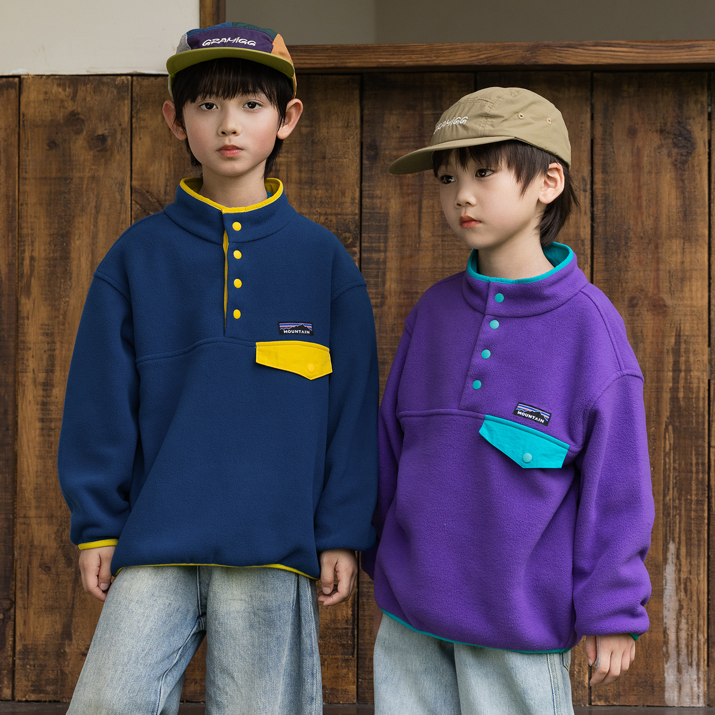 男童半开领登山绒保暖卫衣外套潮