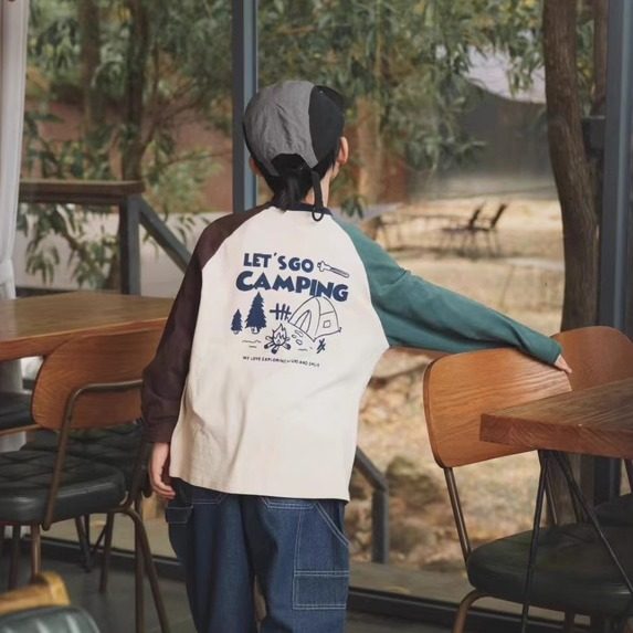 儿童拼色插肩长袖t恤男童户外露营风印花上衣2025春季新款潮童装,童装/婴儿装/亲子装,T恤,淘宝优惠券,粉丝福利购,淘宝优惠卷