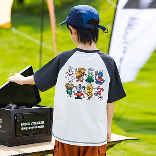 2025新款 中大童明线插肩袖 儿童装 T恤衫 速干上衣 卡通短袖 男童夏装