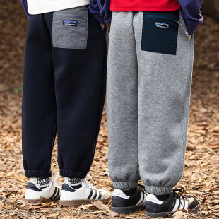 户外保暖长裤 一体绒卫裤 男童加厚运动裤 童装 子 个性 裤 口袋儿童冬款