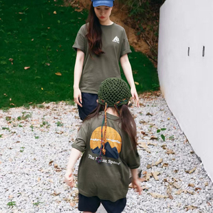 T恤日系亲子母女装 儿童山系户外纯棉短袖 上衣潮 2025新款 女童夏装