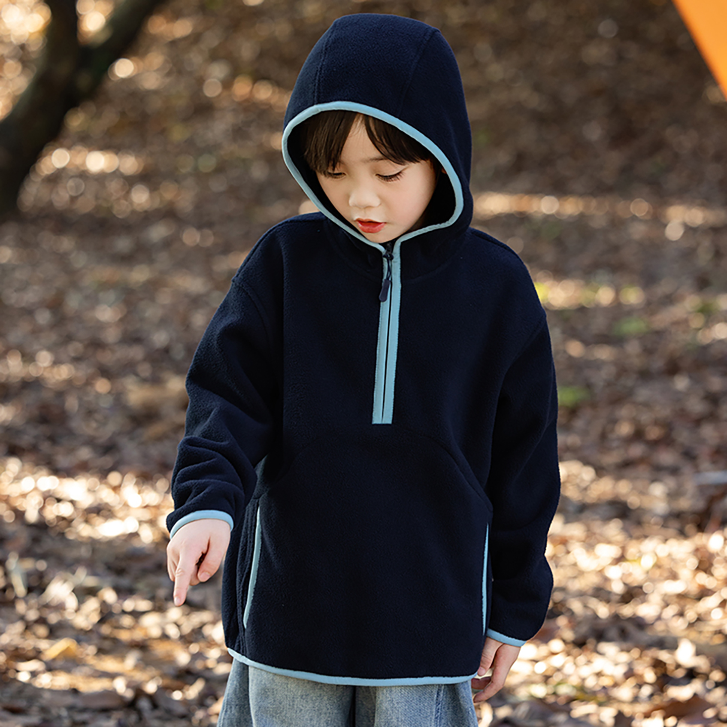 男童秋冬款加绒加厚连帽卫衣外套