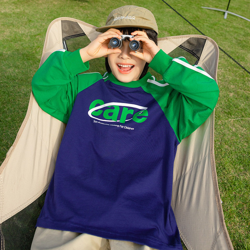 儿童撞色插肩袖T恤长袖上衣男童春装户外露营字母体恤潮牌童装,童装/婴儿装/亲子装,T恤,淘宝优惠券,粉丝福利购,淘宝优惠卷