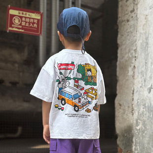 T恤2026新款 圆领纯棉上衣儿童户外印花短袖 宽松落肩袖 男女童夏装