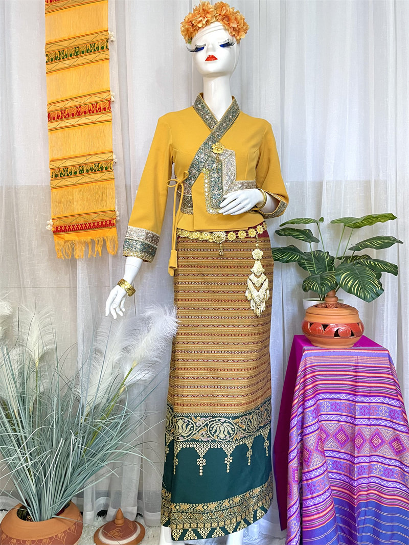 西景傣西双版纳傣族服装女 泼水节新款傣族隆基筒裙套装 传统款