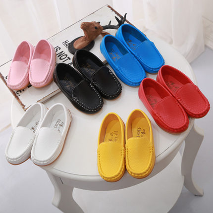 春秋新款女童单鞋儿童豆豆鞋男童一脚蹬牛筋底防滑套脚中大童皮鞋