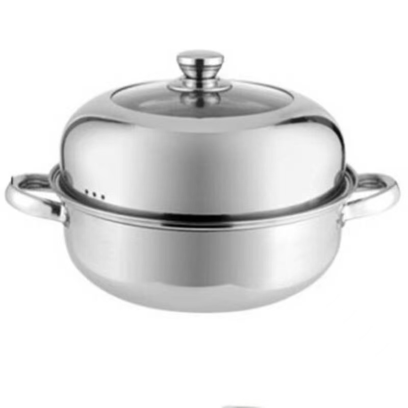 蒸煮锅蒸汽火锅28cm不锈钢厚蒸锅单层家用汤锅桑拿锅商用电磁炉