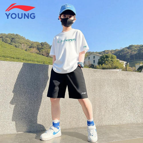李宁童装儿童运动套装2026年新款透气冰丝短袖短裤男童速干套装