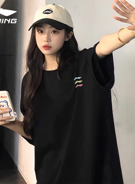 李宁短袖女款夏季新款透气上衣宽松休闲棉半袖t恤时尚大码运动服