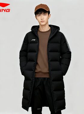 李宁棉服长款男士秋冬新款加棉加厚棉衣美式潮流宽松连帽防风外套