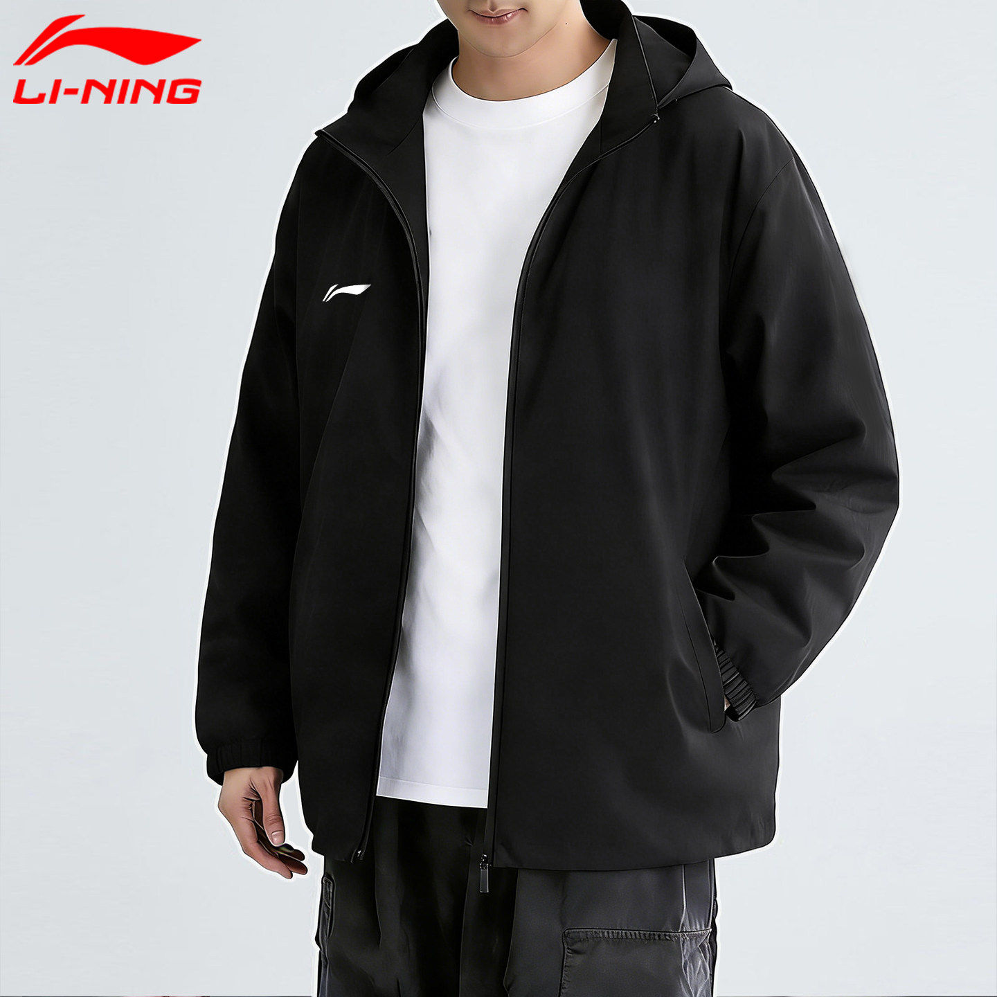 李宁男子连帽夹克外套春秋新款休闲运动户外开衫拉链风衣服青少年
