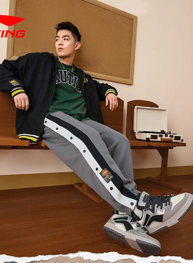 李宁24秋冬季新款宽松排扣裤侧开休闲裤健身篮球长裤男AKLT535