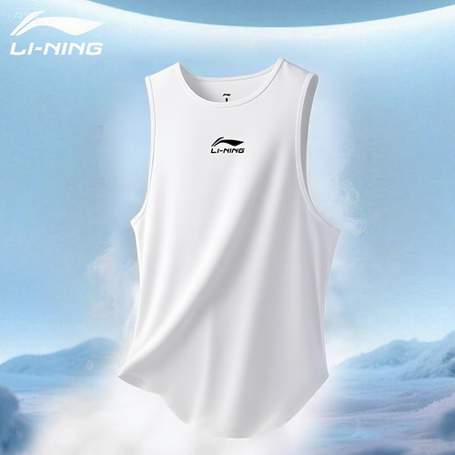李宁速干背心男士冰丝速干衣宽松运动无袖坎肩白色打底衫短袖t恤