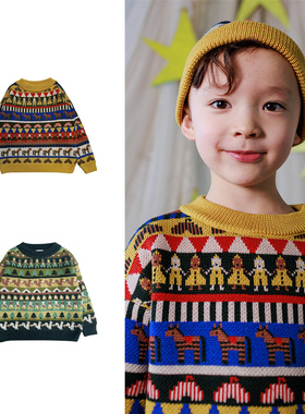 现货 英国mabli 25秋冬新款儿童复古钩花针织羊毛衣