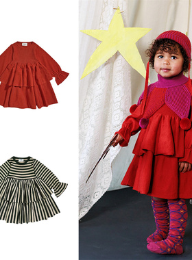 现货 英国mabli 25秋冬新款女童羊毛连衣裙红色连衣裙