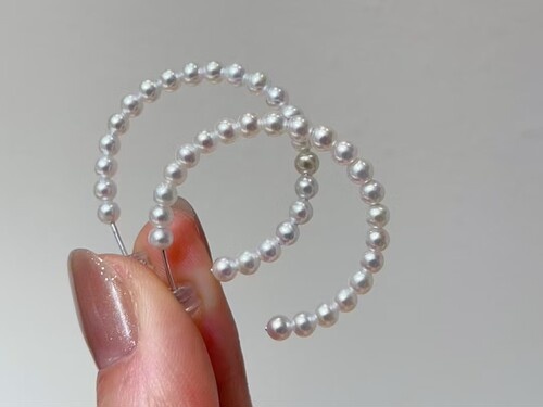 纯银天然淡水珠3.5-4mmbaby珍珠大C耳圈纯手工打造小众设计耳钉