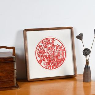 中国风特色新年剪纸挂画新中式春节客厅家居墙壁装饰实木画框装裱