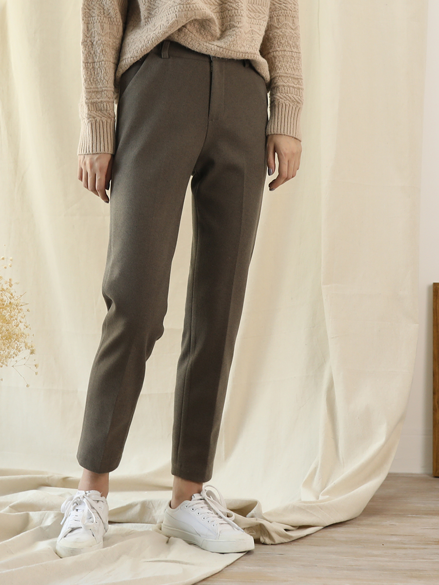 Honey tea brown autumn and winter thick wool pants casual trousers straight loose pants Tide small feet nine-point pants