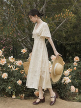 法式桔梗复古少女连衣裙收腰显瘦气质裙子仙女超仙森系甜美长裙