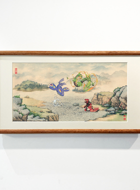 《丰缘三神》中国风宝可梦烈空坐固拉多盖欧卡创意国画装饰画摆件