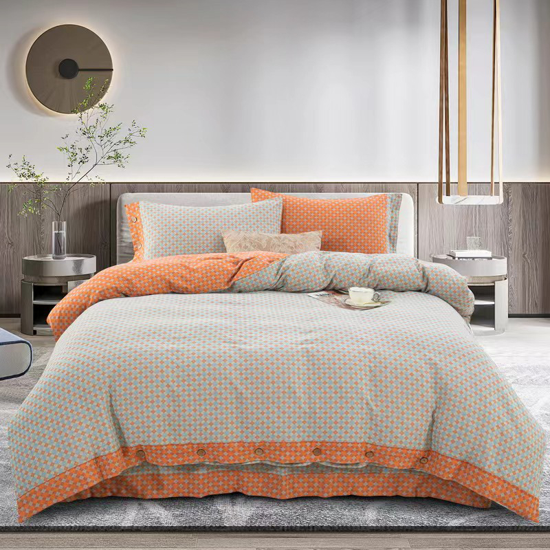 纽扣款双面可用A类母婴级双层纱全棉四件套四季通用柔软亲肤床品