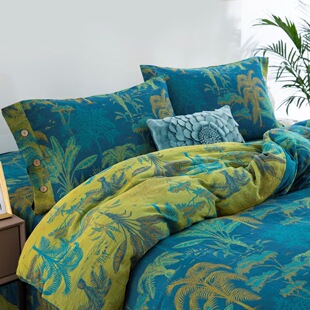 轻奢复古双面全棉A类色织提花双层纱四件套25新纯棉床品纽扣被套