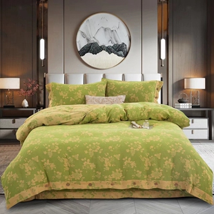 上新复古中式全棉色织双层纱四件套a类母婴儿软纯棉床品纽扣被套