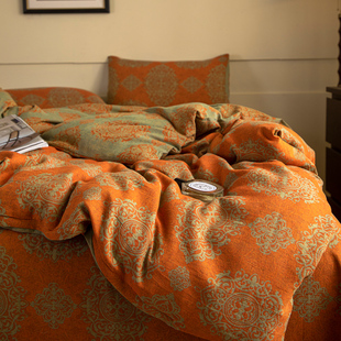 上新复古轻奢a类全棉色织双层纱四件套四季纯棉母婴富贵牡丹床品