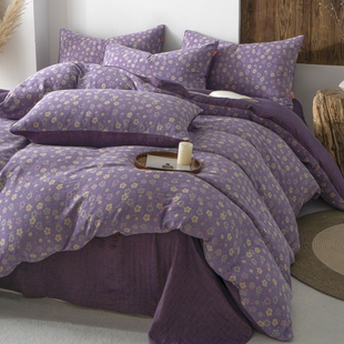 复古怀旧风a类亲肤母婴级色织双层纱全棉四件套吸湿透气纯棉床品