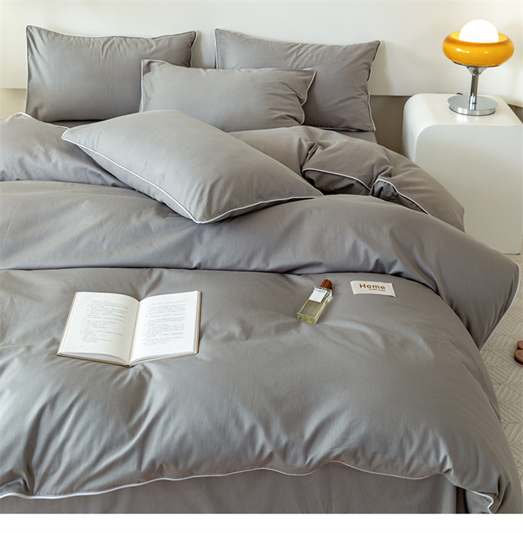 全棉四件套素色北欧现代男床上用品纯棉被罩床单1.2m床笠双人床包