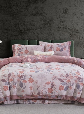 新中复古风富贵色织双层纱布全棉四件套A类母婴级纯棉双福叠床品