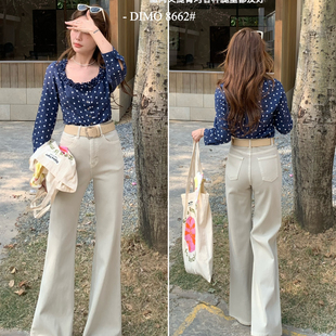 DIMO8662高腰四面弹牛仔喇叭长裤女2026春季韩版宽松不贴腿微喇裤
